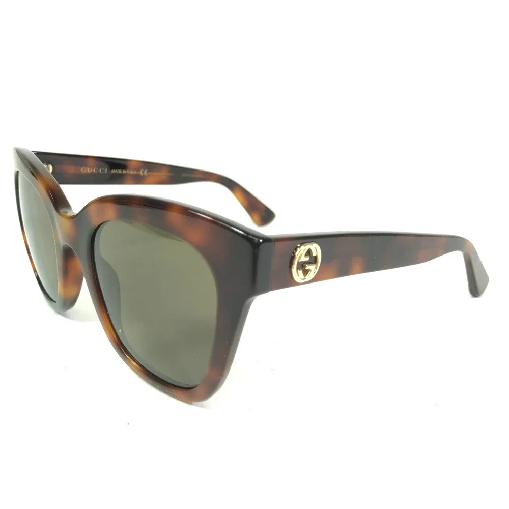 Gucci Sunglasses GG0029S 002 Polished Tortoise Butterfly Frames w/ Green Lenses